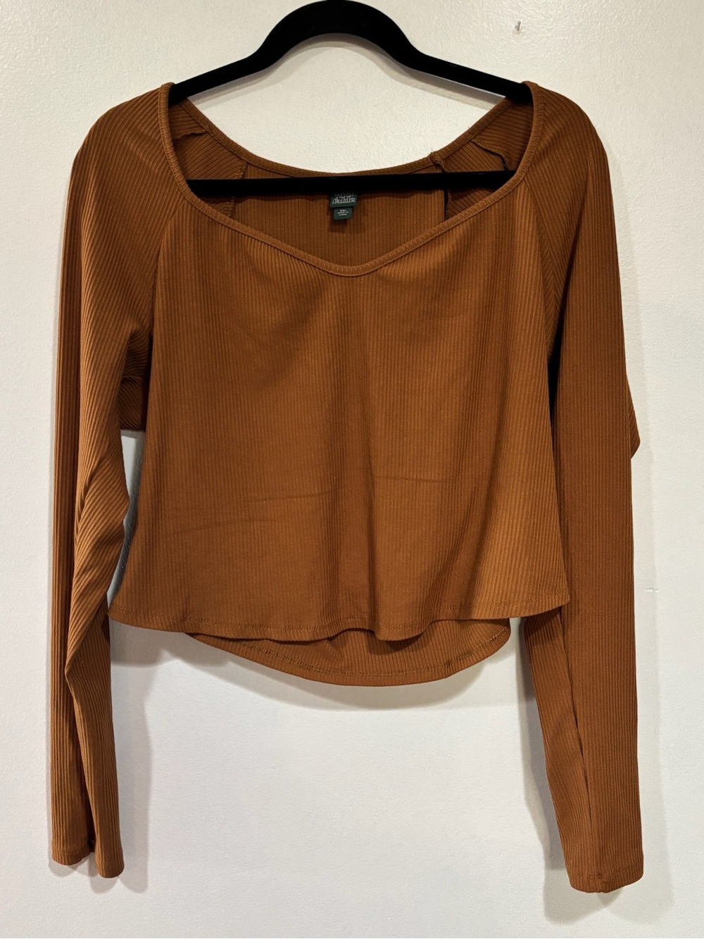 Wild Fable Long Sleeve Sweetheart Neck Ribbed Cropped Top in Brown / Rust Sz XXL